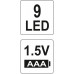 Фонарик светодиодный 85х25мм (9 LED, 1.5V, 3xAAA) YATO (Польша) код YT-08570