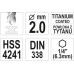 Сверло по металлу с титановым покрытием HSS-TIN 2,0 мм с 6-гранным хвостовиком HEX DIN338 YATO (Польша) код YT-44751