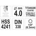 Сверло по металлу с титановым покрытием HSS-TIN 4,0 мм с 6-гранным хвостовиком HEX DIN338 YATO (Польша) код YT-44757