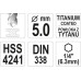 Сверло по металлу с титановым покрытием HSS-TIN 5,0 мм с 6-гранным хвостовиком HEX DIN338 YATO (Польша) код YT-44761