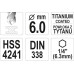 Сверло по металлу с титановым покрытием HSS-TIN 6,0 мм с 6-гранным хвостовиком HEX DIN338 YATO (Польша) код YT-44764