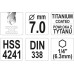 Сверло по металлу с титановым покрытием HSS-TIN 7,0 мм с 6-гранным хвостовиком HEX DIN338 YATO (Польша) код YT-44766