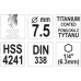 Сверло по металлу с титановым покрытием HSS-TIN 7,5 мм с 6-гранным хвостовиком HEX DIN338 YATO (Польша) код YT-44767