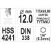 Сверло по металлу с титановым покрытием HSS-TIN 12,0 мм с 6-гранным хвостовиком HEX DIN338 YATO (Польша) код YT-44774